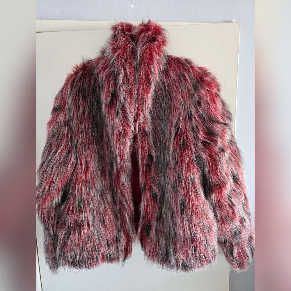 VINTAGE Sans Souci Women's Faux Fur Coat Red Size L